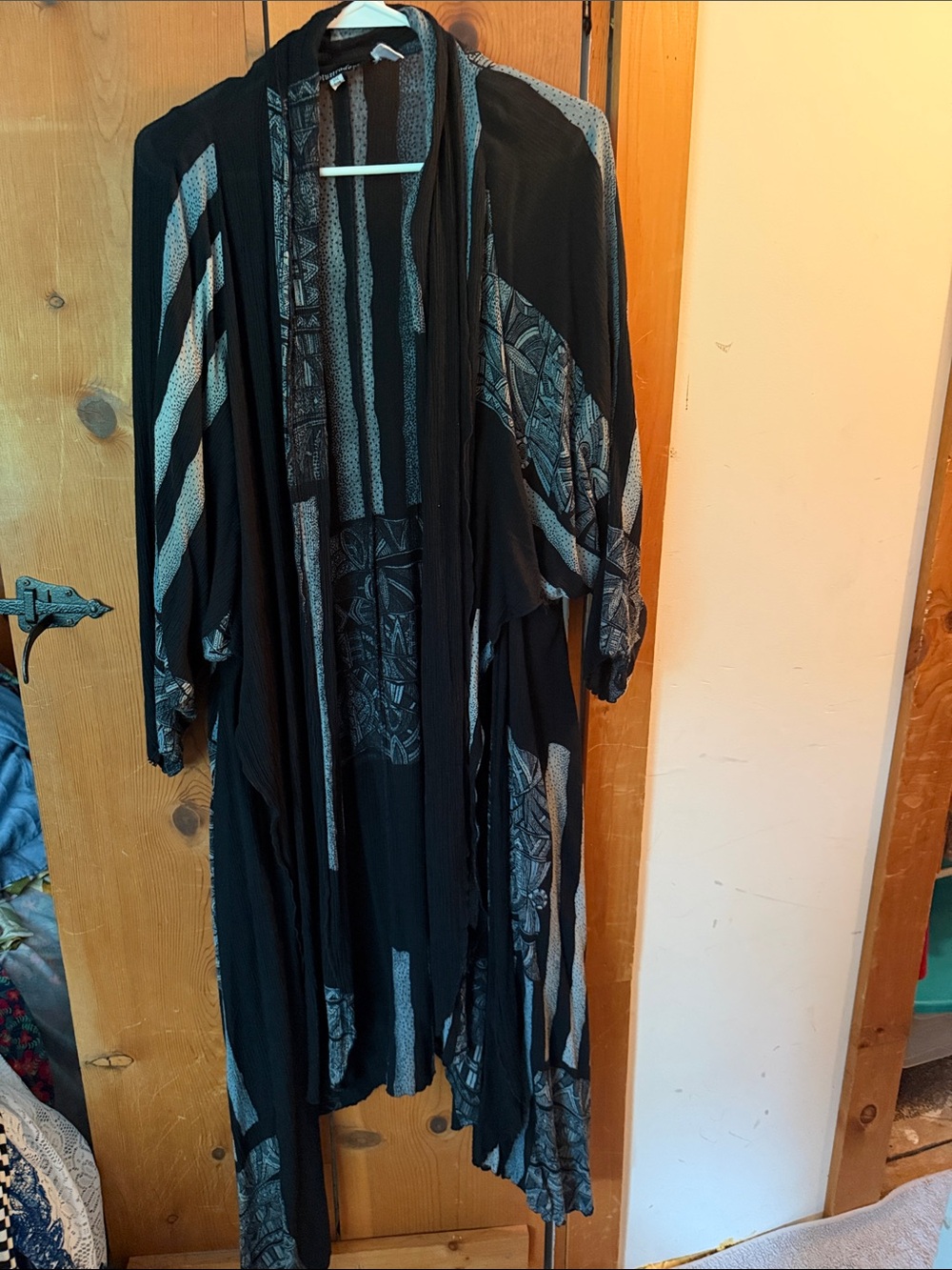 Black Patterned Open-Front Duster Cardigan